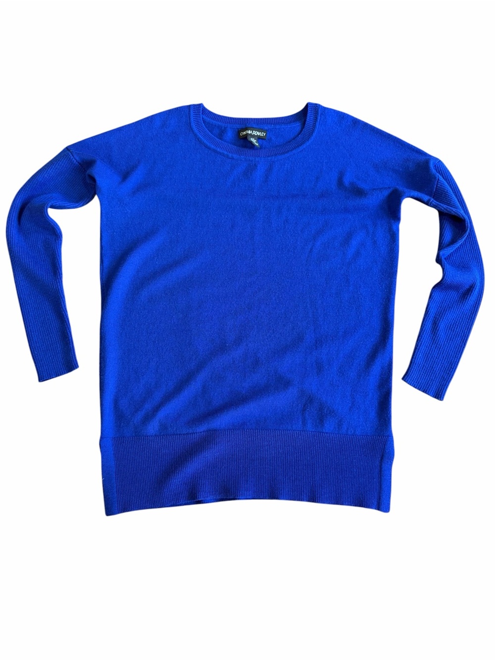 Cynthia Rowley 100% Merino Wool Blue Ribbed Sleeve Sweater M